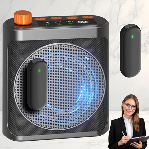 Voice Amplifier with Magnetic Wireless Lavalier Lapel Microphone for Teachers, Portable Bluetooth Speaker with 2pcs Clip-On Microphones,Mini Megaphone Speaker PA System for Classroom/Yoga/Meeting