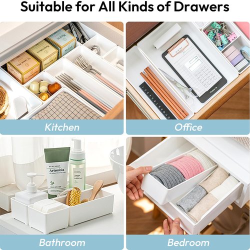 carrotez Pack of 4 Plastic Drawer Organizers for Kitchen, Bathroom, Office - Versatile Storage for Makeup, Hair Accessories, Desk Essentials, and More