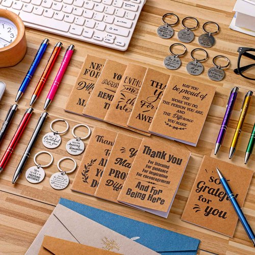 Yeaqee 180 Pcs Employee Appreciation Gifts Inspirational Notebooks Motivational Pens Thank You Keychains Thank You Gifts for Teacher Women Team Coworkers(Rustic)