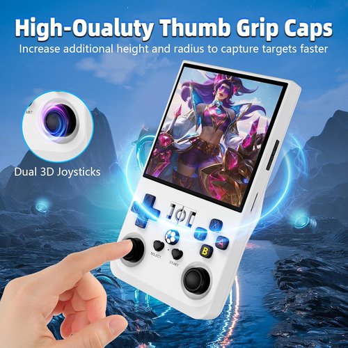R36MAX Retro Handheld Game Console - 4.0 Inch IPS Screen, 64GB Memory | Portable Arcade Gift in Pearl White