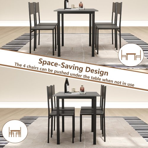 GOFLAME 5-Piece Dining Table Set, Industrial Kitchen Table and Chairs for 4 with Backrest and Metal Frame, Rectangular Space-Saving Dinette Set for Dining Room, Apartment, Small Space, Grey
