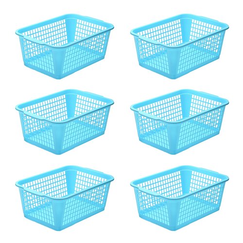 YBM HOME Plastic Perforated Storage Basket Bin Office Drawer, Shelf Desktop Countertop Tray Organizer 32-1184 (6, Blue)