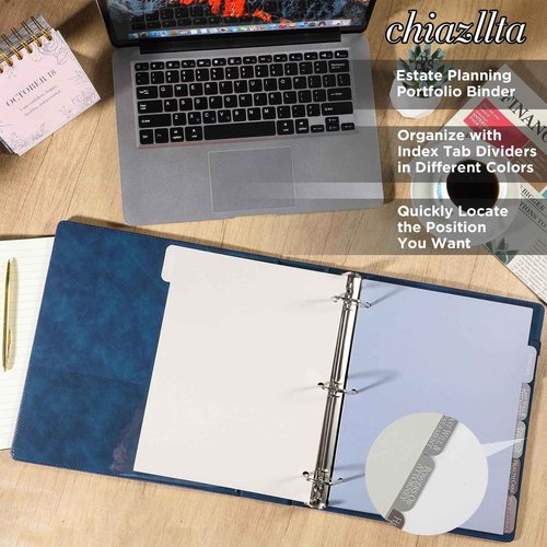 chiazllta 4 Pcs Estate Planning Portfolio Binder with Index Tab Divider When I Die Organizer Binder End of Life Planner Organizing Wills Trusts Powers of Attorney Final Wishes PU Leather 3 Ring (Blue)