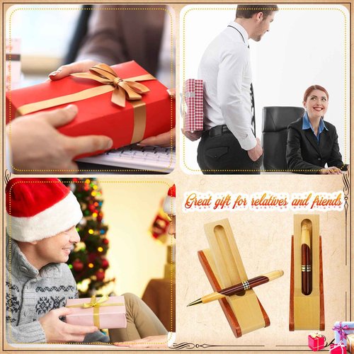 Outus 6 Sets Wooden Ballpoint Pen Appreciation Thank You Gifts with Business Pen Case Display, Personalized Handmade Wooden Writing Gifts Set for Journaling Signature Employee School Office Supplies