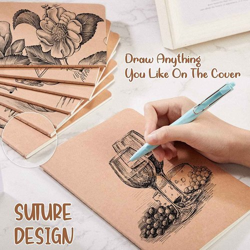 Seajan 96 Pack Back to School A5 Kraft Paper Notebooks 8.3 x 5.5 Inch Journal Lined Notebook Bulk for Office Students School Classroom Writing Work Supplies