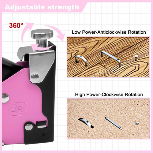 EVERTOOLS 3 in 1 Staple Gun, Women Pink Manual Stapler with 600 Staples, for Wood, Cable, Crafts, Fabric, Decoration, Carpentry, Furniture, Material Repair and DIY.