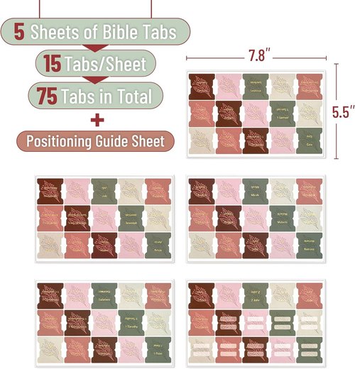 Mr. Pen Bible Tabs - 75 Laminated Autumnal Earth Tabs with Gold Foil Embossed Lettering