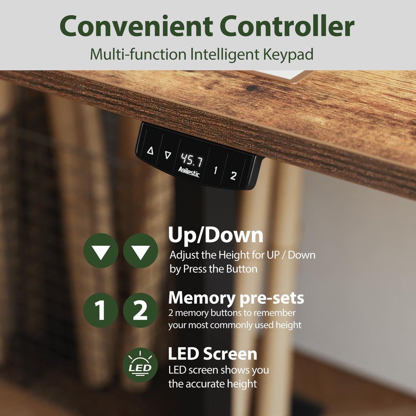 Agilestic Height Adjustable Desk with Keyboard Tray, 55 x 24 Inches Electric Standing Desk with Memory Preset, Stand up Computer Table, Lightweight Board, Dark Brown