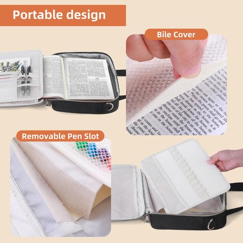 Bible Cover Case for Women, Large Girl Bible Case with Detachable Pen Slot & Shoulder Strap, Bible Carrying Case for Womens Girls Bible Study, Black