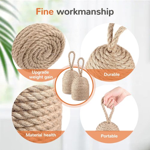Jingmore 2 Pcs Decorative Door Stoppers Natural 5.4lb Heavy Door Stop with Handle Weighted Doorstop Indoor Farmhouse Jammer Blocker Keeps Open Bookend 4.72 ''d x 11.4''h (Wicker Jute)