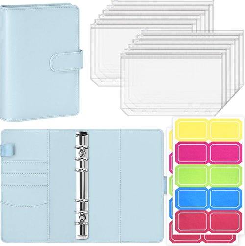 Antner A6 Budget Binder - Zipper Cash Envelopes for Money Organization | Mint Blue Budget Planner