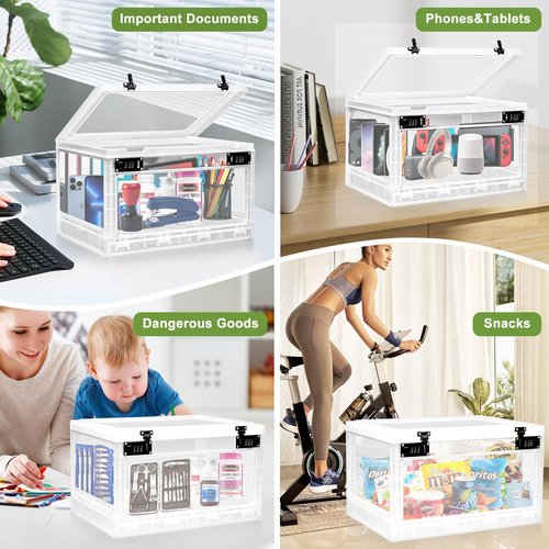 GLOQESEN Large Medicine Lock Box, Personal Items Lockable Container for Phone/Tablet, Refrigerator Locking Storage Bin for Snack/Food, Childproof First AID Locked Cabinet