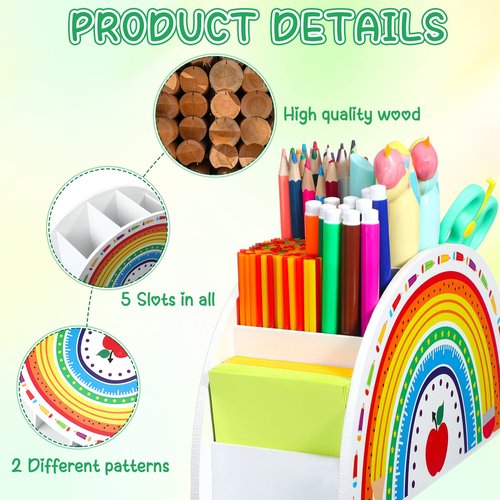 Wooden Rainbow Pencil Holder Pen Holder Teacher Appreciation Gifts from Students Pencil Organizer Brushes Makeup Brush Crayon School Teacher Supplies for Kids Girls