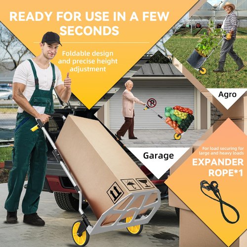 Aluminum Folding Hand Truck 309lb Capacity - Collapsible Dolly Cart with 47.3" Adjustable Handle, TPR Wheels & Portable Hand Truck Design, 11lbs Lightweight Storage Solution (No Assembly)