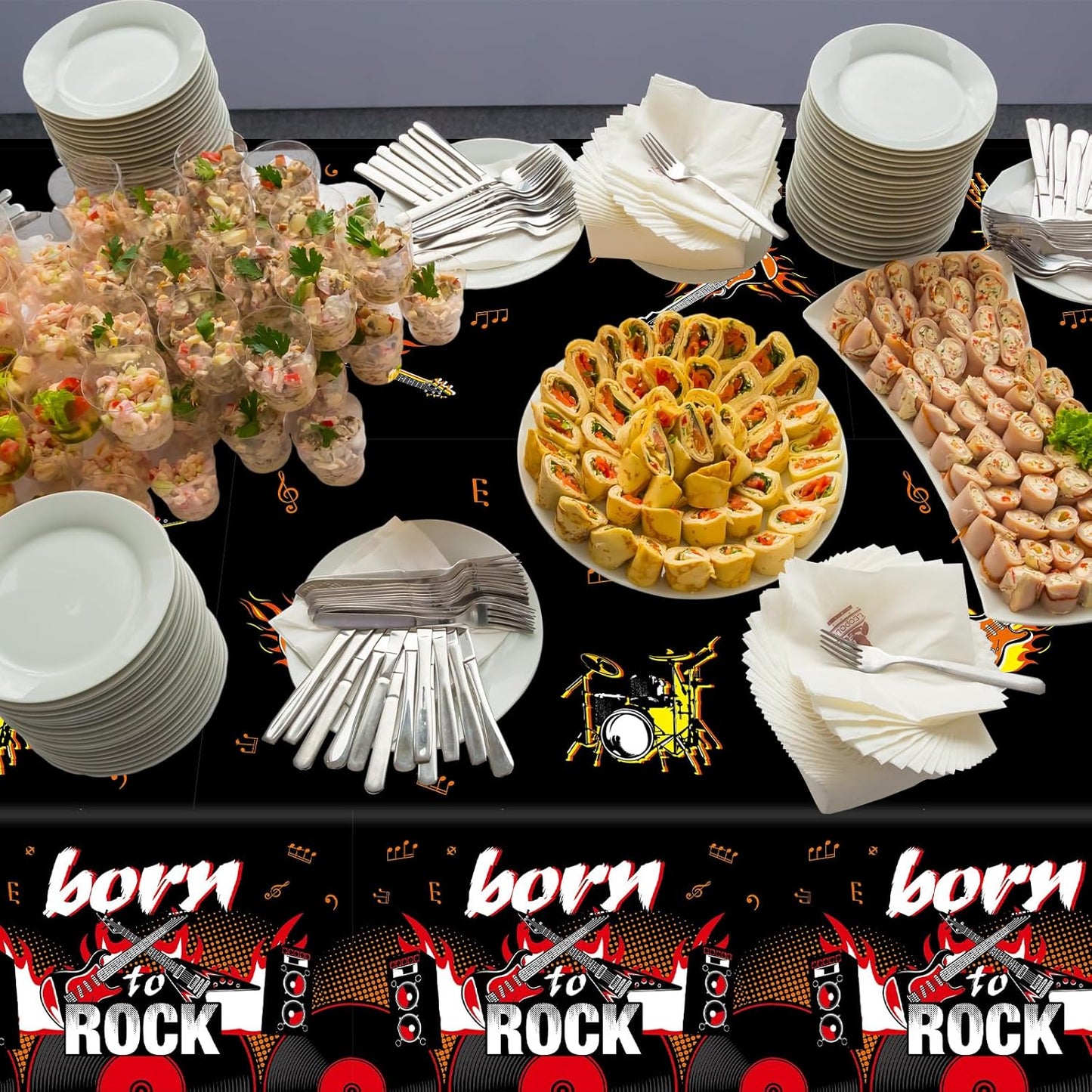 Skiennix Rock Themed Party Tablecloths - 3PCS 108x54 Inch Guitar Decorations for Music Birthday Party