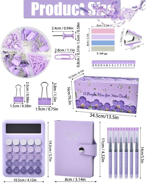 LXEVIHK Purple Desk Organizers and Accessories With Mesh Desk Organizer and 360°Rotating Pen Holder and a Lot of Office Purple Office Supplies Beautifully Presented in a Gift Box, Back to School