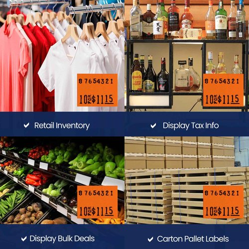 Perco Fluorescent Red Pricing Labels for Monarch 1115 Price Gun, 4 Sleeves - 60,000 Pricemarking Labels