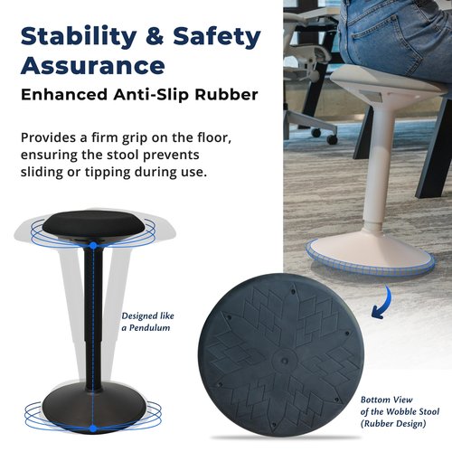 Backerz Standing Desk Stool Chair, Height Adjustable Stool 21-31 inch for Office and Classroom, Swivel Stool, Anti-Slip Bottom Ergonomic Wobble Stool with Rocking Motion, Black