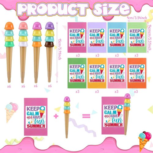 Sayglossy 48 Pcs End of Year Student Gift from Teacher Include 24 Colorful Notebook 24 Pcs Ice Cream Pen Graduation Gift End of Term Summer Birthday Ice Cream Party Favors for Kids Office School