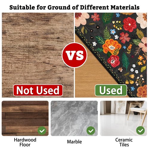 Office Chair Mat for Hardwood & Tile Floor,Boho Floral 36"x48" Office Computer Chair Mat for Rolling Chairs,Under Desk Non Slip Gaming Rug,Rubber Backing Large Low-Pile Carpet Protector Mat(Black)