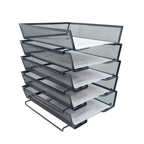 SREGGSIY 5 Tier Letter Tray Desk File Organizer,Metal Paper Organizer for Office Supplies,Black