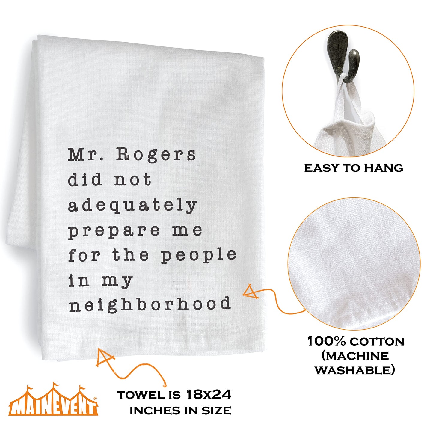 MAINEVENT Mr Rogers Dish Towel 18x24 Inch, Funny Kitchen Tea Towel Neighborhood Friends Adult Humor Decor, Women Hostess Gift