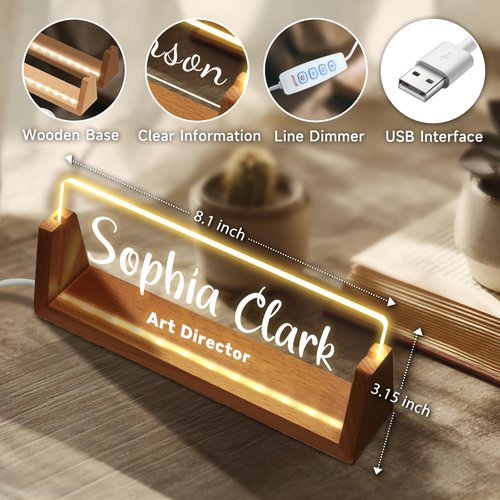 Personalized Light Up Acrylic Desk Name Plate – Custom LED Office Name Sign for Boss, Coworker, Teacher, Employee Appreciation Gift for Women & Men, Modern Office Decor