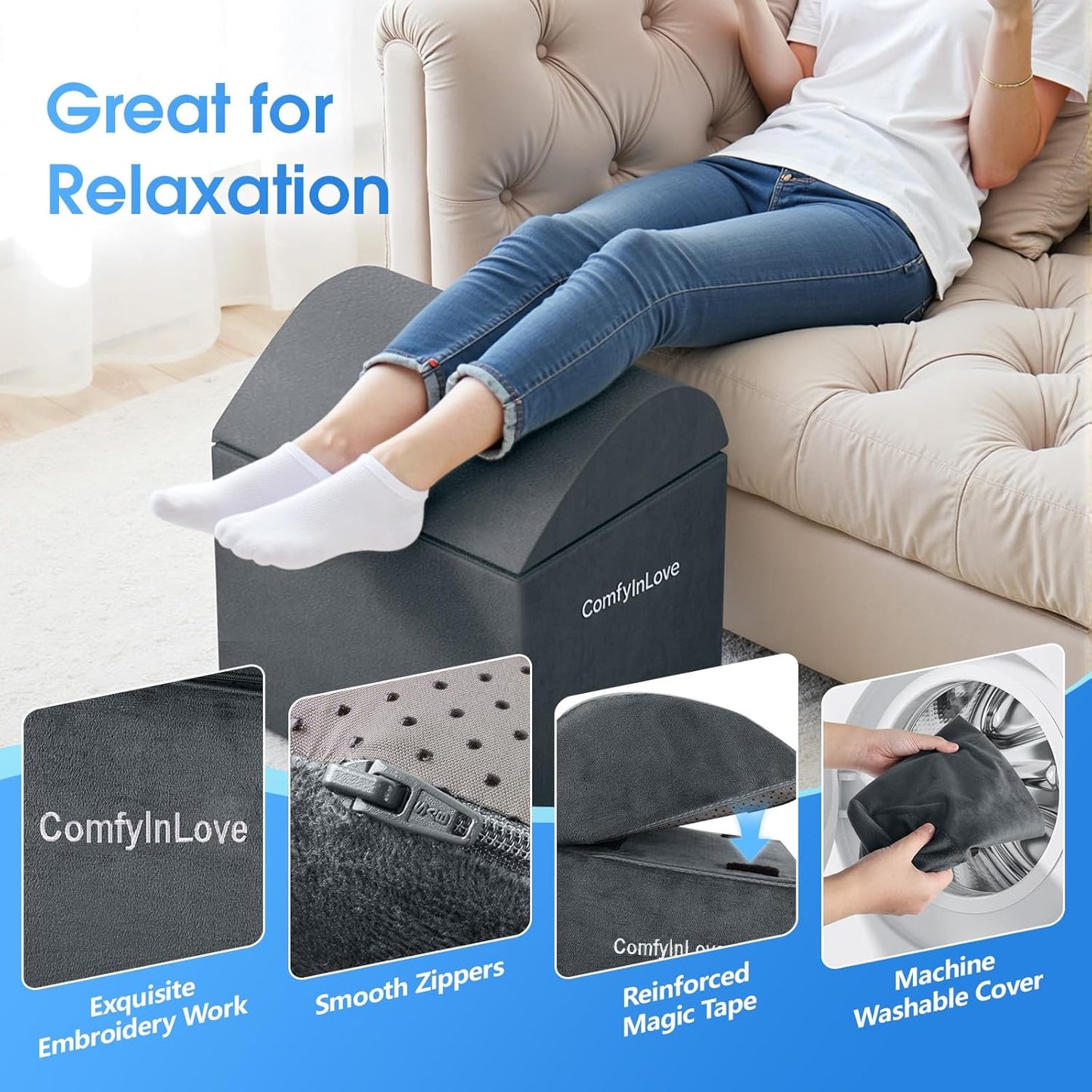 Skiennix Foot Rest - Ergonomic Non-Slip Under Desk Foot Stool with 3 Adjustable Heights | Dark Grey
