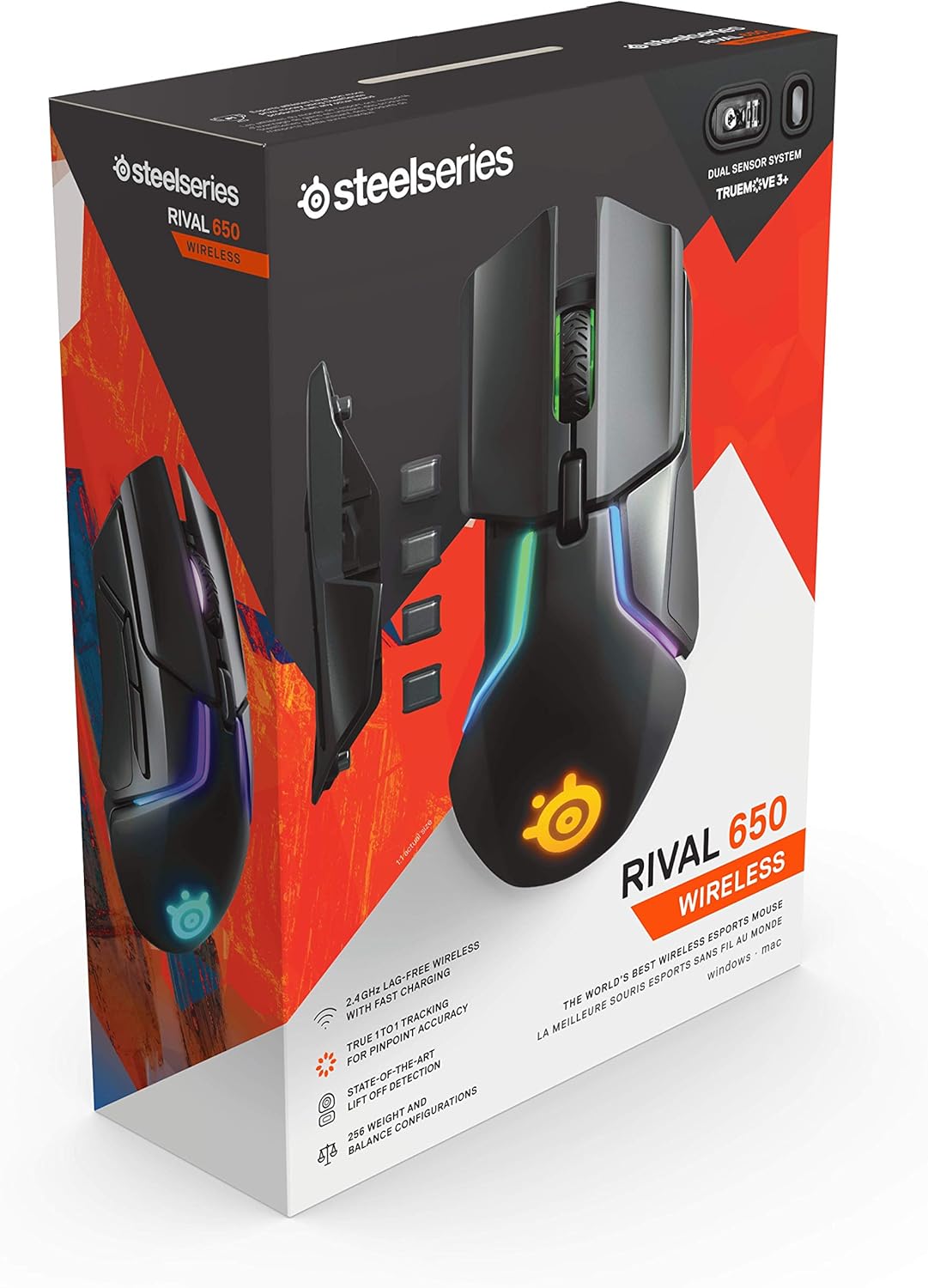 SteelSeries Rival 650 Wireless Gaming Mouse - Rapid Charging, 12,000 CPI Dual Sensor, RGB Lighting