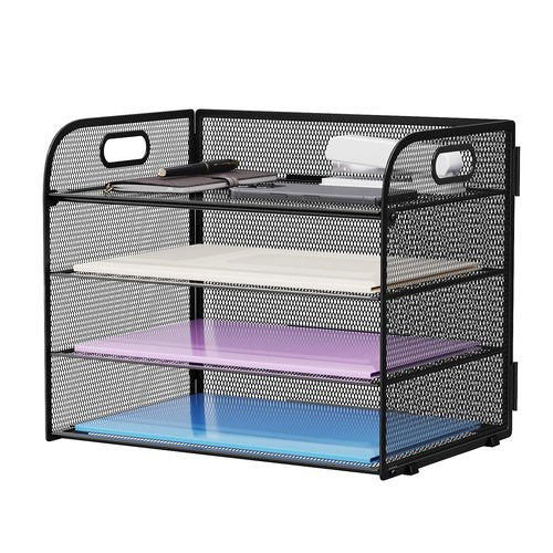 Marbrasse 4 Tier Paper Organizer Letter Tray - Mesh Desk File Organizer with Handle, Paper Sorter Organizer for Letter/A4 Office File Folder Holder (Black, 12.6" x 9.1" x 10.7")