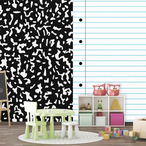 Drydiet 2 Pack Composition Notebook Peel and Stick Wallpaper Roll 1.4x10 ft Waterproof Black and White Classroom Decor, Bulletin Board Backing, Dry Erase Contact Paper for School, Office, Home