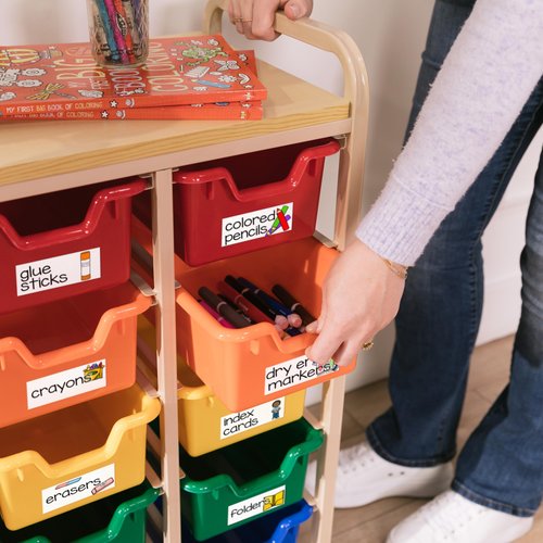 ECR4Kids Mobile Organizer with 15 Storage Bins, Storage Cart, Sand/Assorted