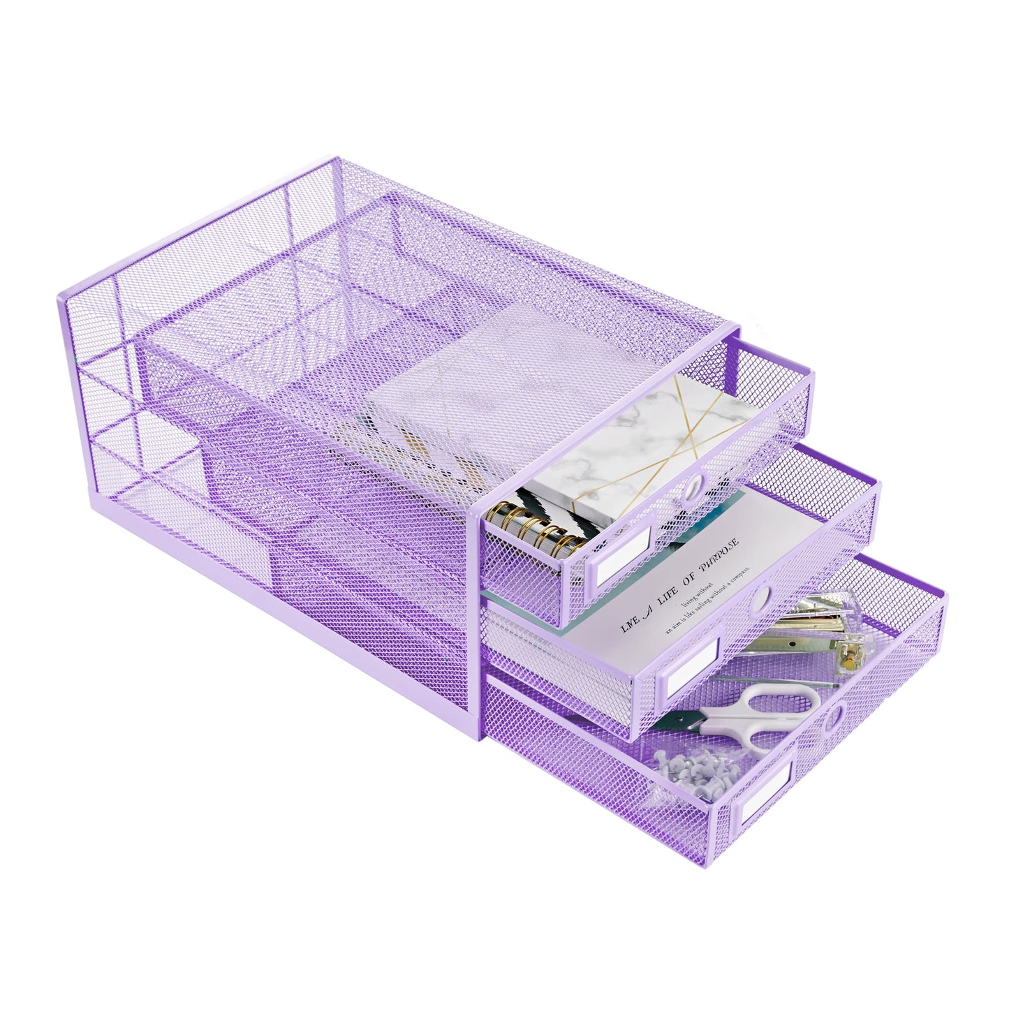 Annova Desk Organizer Wire Mesh 3 Tier Sliding Drawers Paper Sorter/Multifunctional/Premium Solid Construction for Letters, Documents, Mail, Files, Paper, Kids' Art Supplies (Light Pink)