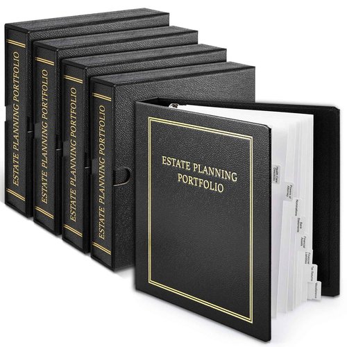 Feifeiya 4 Pcs Estate Planning Portfolio Binders with Gold Title in Case I Die Organizer with Index Tabs and Slipcase PU Leather 3 Ring Binders 11.5 x 11 x 2.5 Inches (Black)