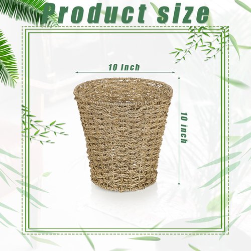 Hushee 4 Pcs Seagrass Waste Basket 3 Gallons Wicker Waste Basket Woven Rattan Trash Can Boho Wicker Garbage Can for Bathroom Bedroom Kitchen Offices Home, Brown