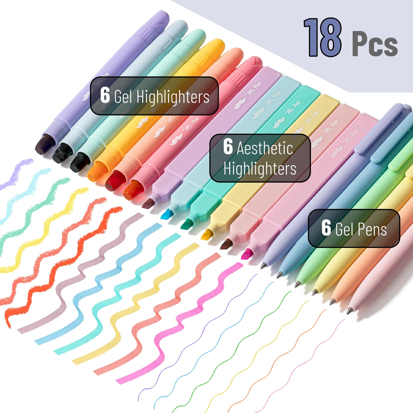 Mr. Pen- Aesthetic Highlighters and Gel Pens, 18 Pack