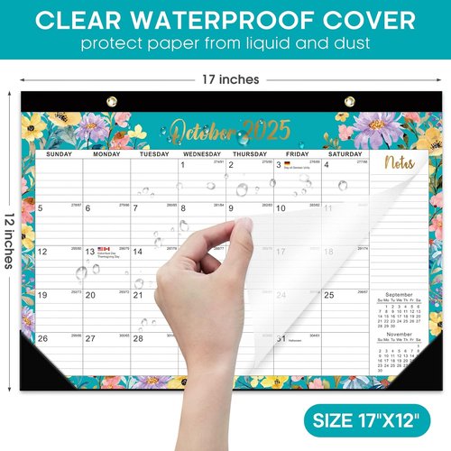 Floral Desk Calendar 2026-2027 | Large 17" x 12" Monthly Planner for Home & Office