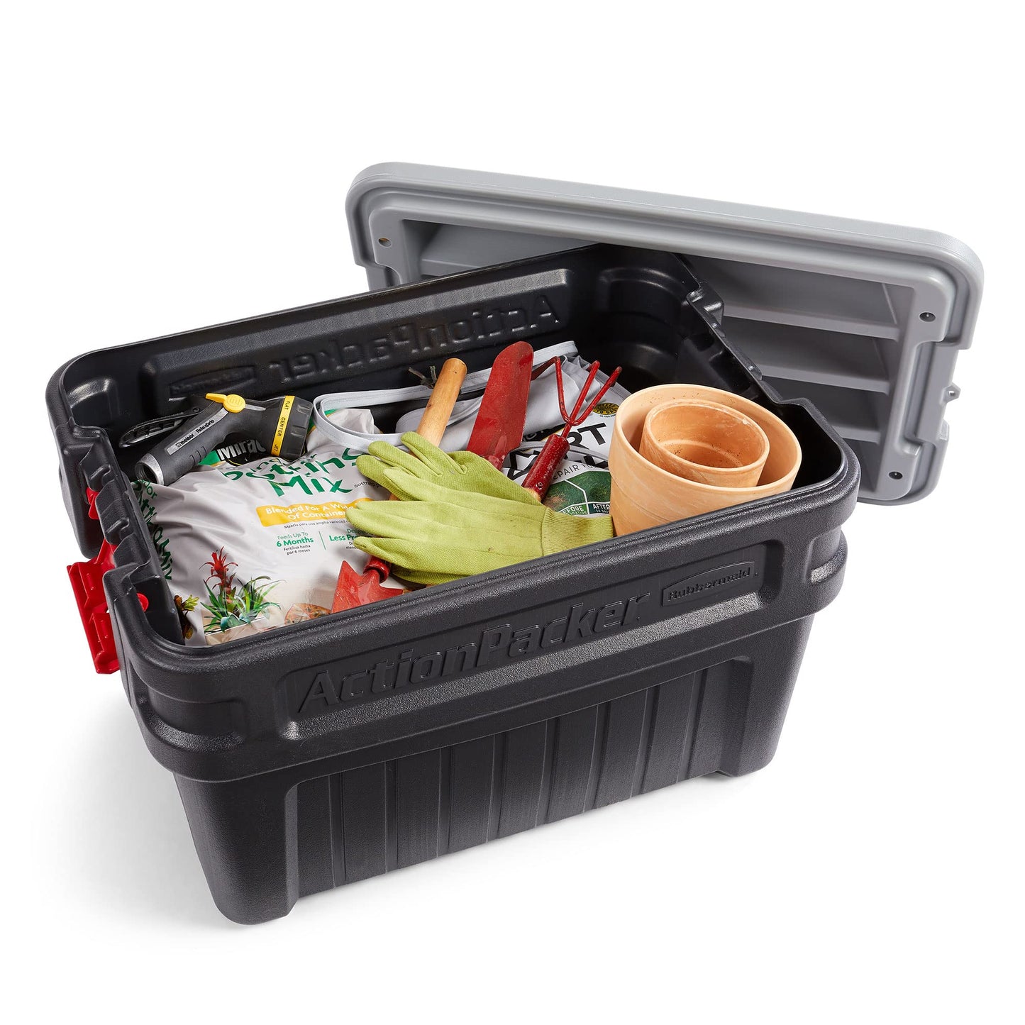 Rubbermaid ActionPacker️ 24 Gal Lockable Storage Box Pack of 2, Outdoor, Industrial, Rugged, Grey and Black
