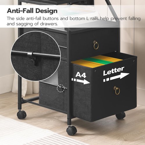 HOOBRO 2-Drawer Mobile File Cabinet, Filing Cabinet with Charging Station, Rolling Printer Stand with Open Storage Shelf, fits A4/Letter-Size for Home Office, Nonwovens Drawer, Black BB10UWJ01