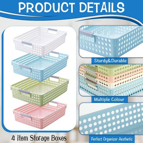 4 Piece Storage Basket Classroom Organization Storage Paper Tray Holds 4A Paper Trays for Classroom Home Handicrafts Storage Library Drawers Office Arts Crafts Supplies