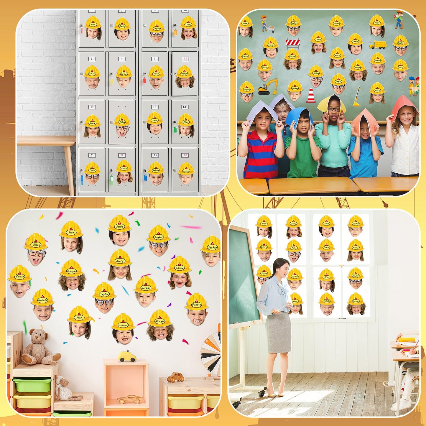 gisgfim 80Pcs Construction Helmet Cutouts Back to School Decorations Bulletin Board Construct Paper Cut-Outs Classroom Decor for Boy Girl DIY Craft Photo Wall Kindergarten Preschool Party Favor Supply