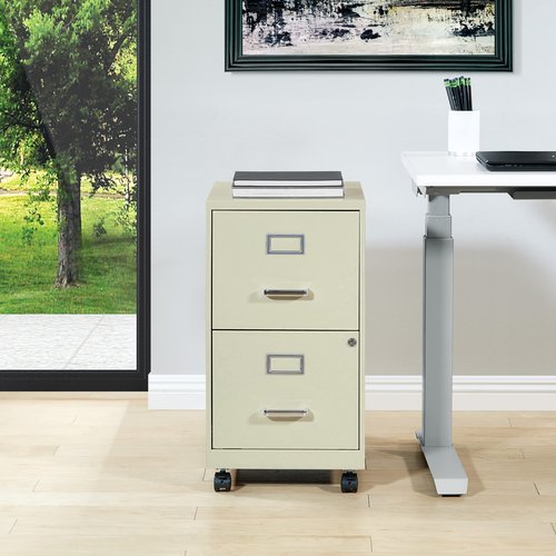 OSP Home Furnishings 2 Drawer Mobile Locking Metal File Cabinet, Tan