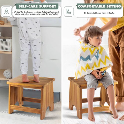 FANATU Wooden Step Stool, 13'' Heavy Duty Stepping Stool for Adults with Handle, Nonslip & Durable Design Supports up to 500lbs for Bedroom or Kitchen