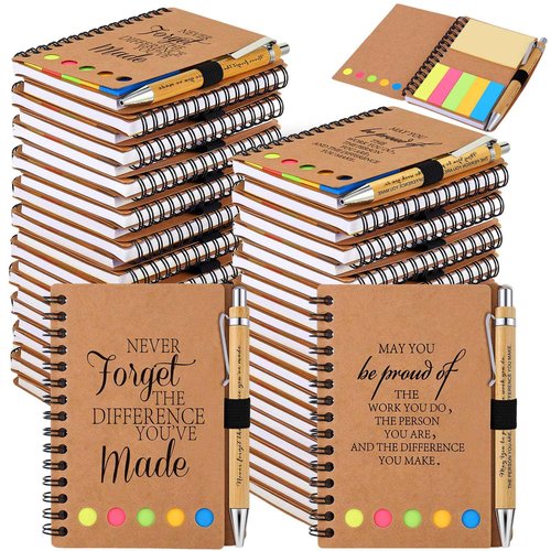 Employee Appreciation Gifts Inspirational Spiral Notebooks with Sticky Notes Notepads Thank You Bamboo Ballpoint Pens Bulk for Coworker Nurse Teacher (40)
