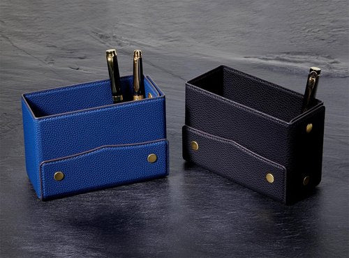 OARIE Vintage Pencil Holders,Pen Cup Microfiber Leather Pencil Cup, Synthetic Leather Pen Pots-Lychee Black(Snaps-Square)