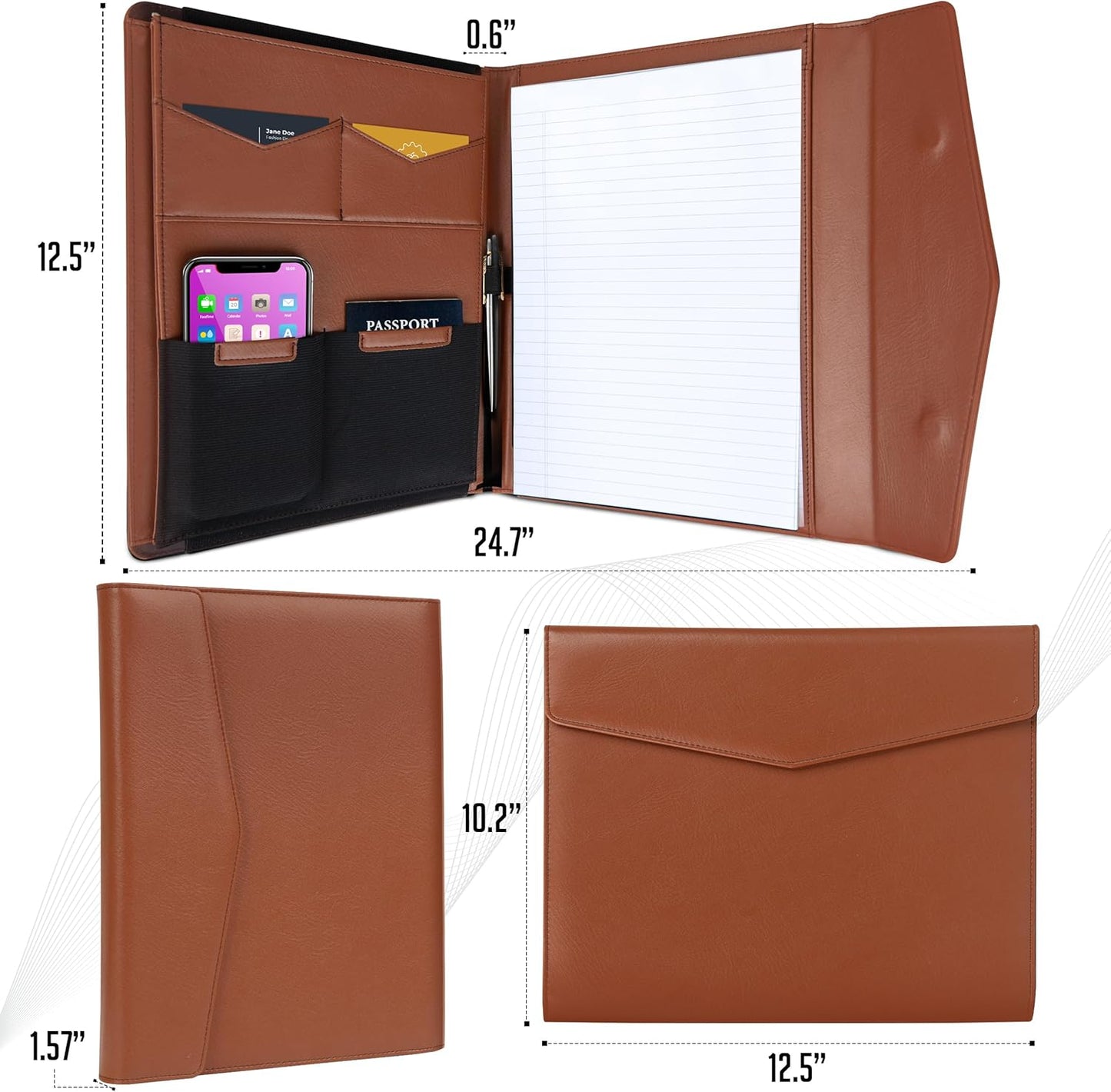 STLYIO Trifold Padfolio - Magnetic Closure with Stretchable Compartment for Tablet & Documents | Includes Notepad & Gift Box
