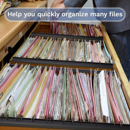 2 Pieces PVC Drawer Hanging File Rails Black Cabinet Rails for Hanging 1/2 Drawer Sides Letter Size File Storage Folder Organizer (for 1/2 Inch-wide, 24 Inch)