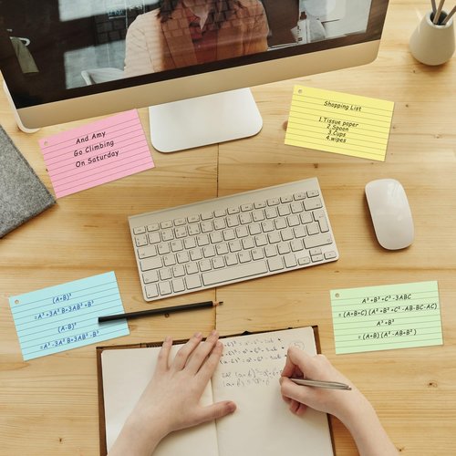 500PCS Colored Index Cards, 3x5 Inches Flash Cards with Ring, Lined on Both Side Notecards Ruled Study Card Flashcards Heavy Note Cards for Studying, Learning, School, College