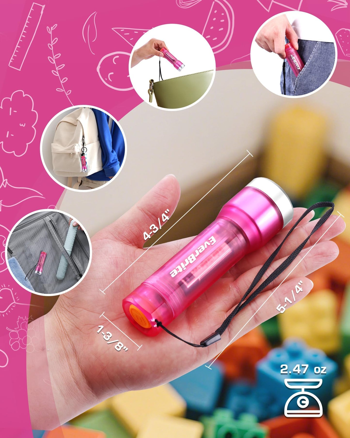 EverBrite Small Flashlight, Compact LED Flash Light with 3 Modes, 3 AAA Batteries Included, Water-Resistant Mini Flashlight for Home,Emergencies and Camping, Pink, 1 Pack