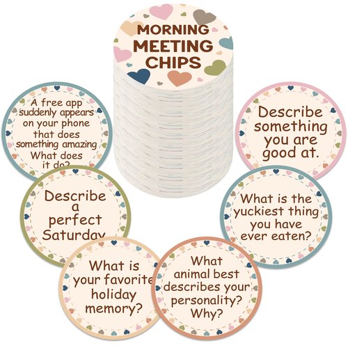 50 PCS Morning Meeting Chips Questions Cards for Students Classroom Question Response Card for Classroom Icebreaker Activity Improve Communication Listening Vocabulary Social Skill Supplies, 25 Styles